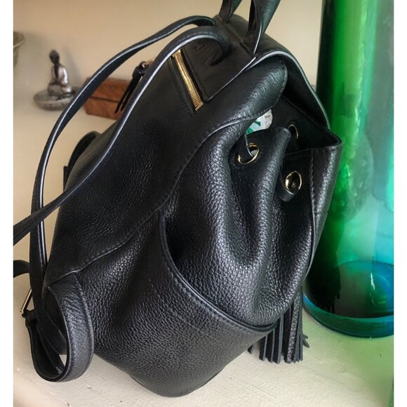 **SOLD**TORY BURCH Whipstitch Leather Logo Black Backpack - Picture 4 of 13